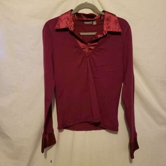 Apt. 9 Womens Sz L Purple Solid Long Sleeve Collared Blouse Shirt - Picture 6 of 9